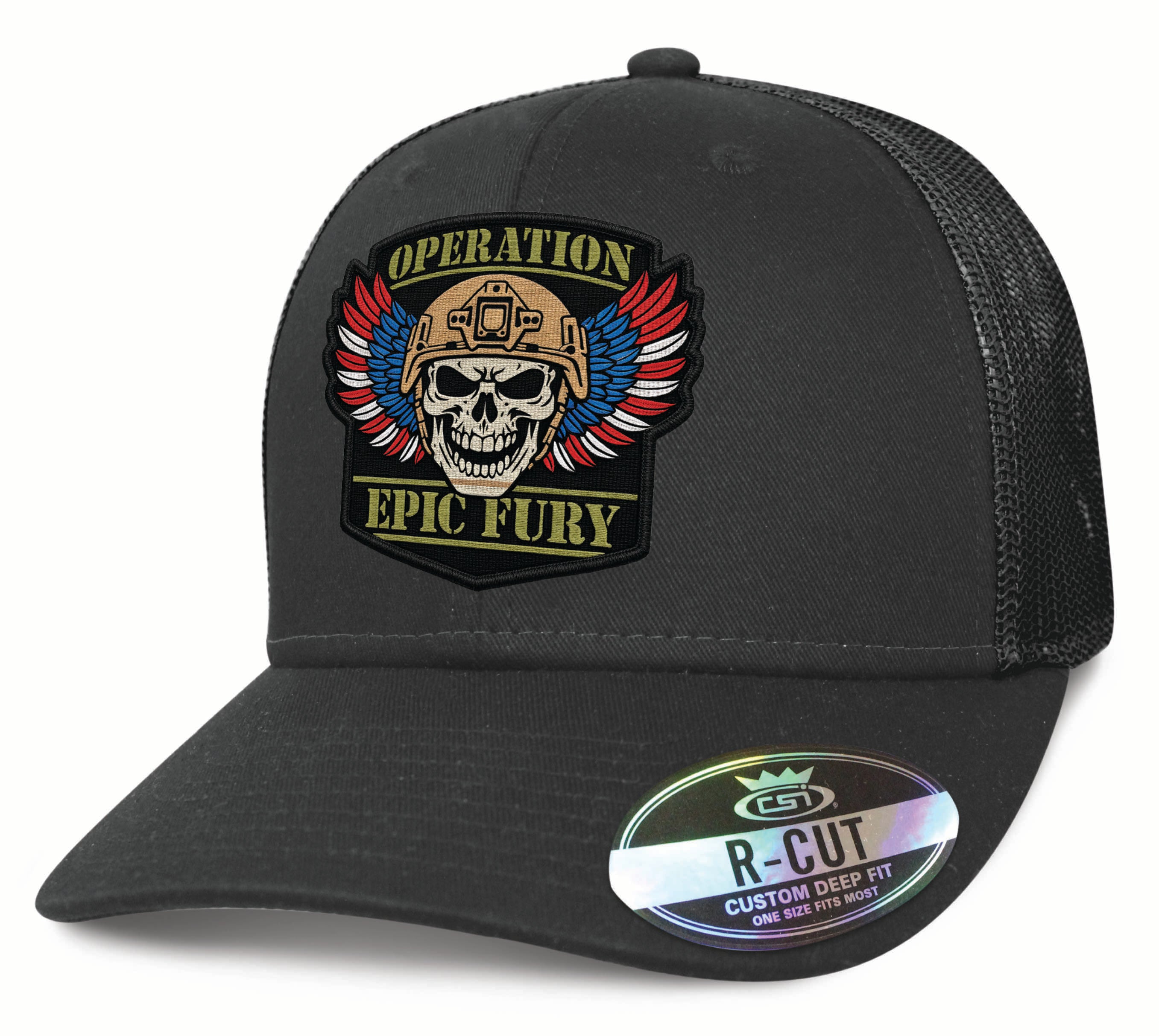 Operation Epic Fury Skull & RWB Wings Black Cap